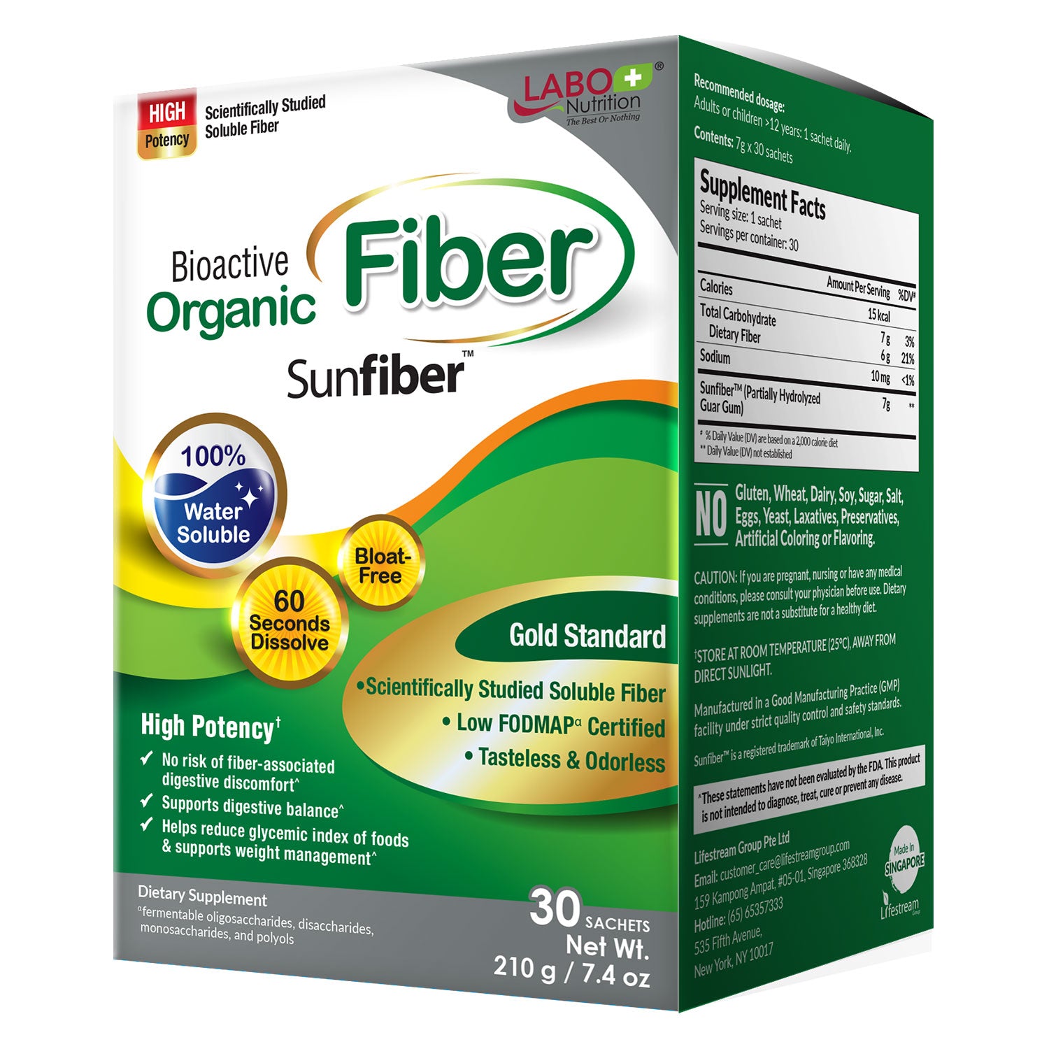 LABO Nutrition Bioactive Organic Fiber, Sunfiber Prebiotic Fiber
