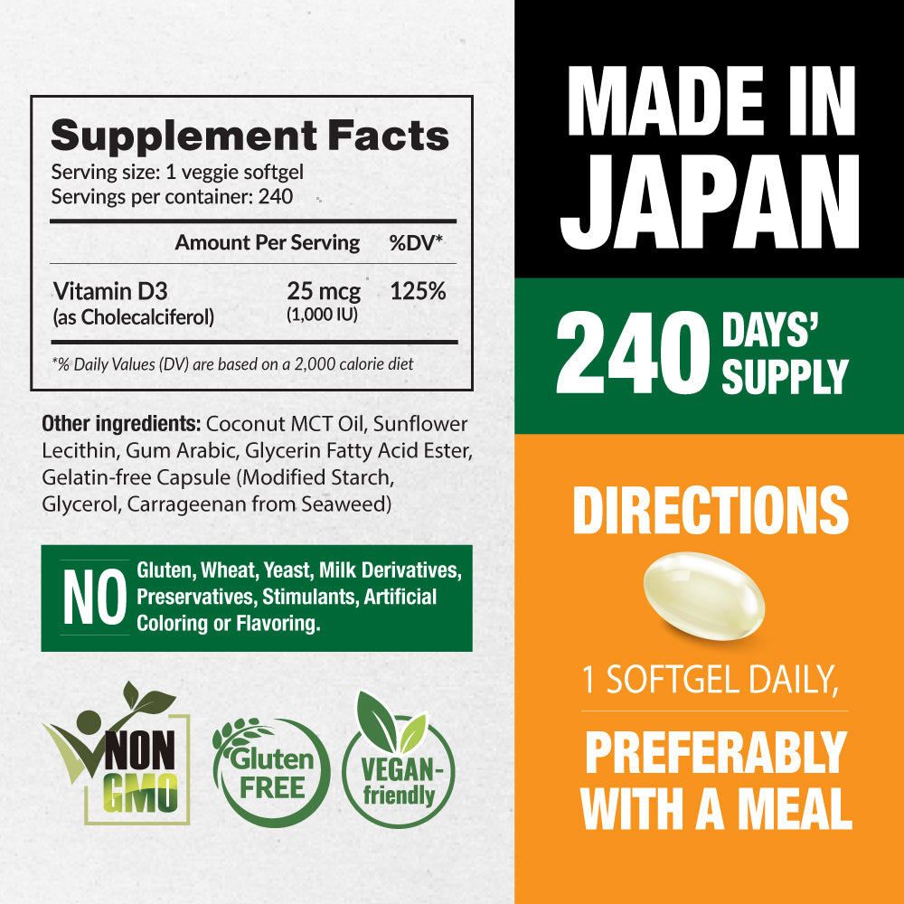 LABO Nutrition Liposomal Vitamin D3, High Potency Vegan-Sourced for Optimal Absorption, Sustained Release, 470% Bioavailable, Boost Immunity, Bone &amp; Brain Health, 240 Days Supply, Non-GMO, Gluten Free - Lifestream Group US