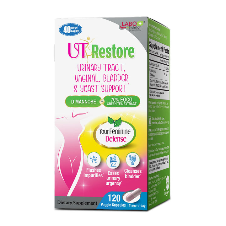 LABO UTRestore D-Mannose &amp; Green Tea Extract 70% EGCG, Urinary Tract Health for Women, Bladder Support with Vitamin C, 40 Days Supply, Vegan, Fast-Acting, Flush, Cleanse, Halal Certified - Lifestream Group US