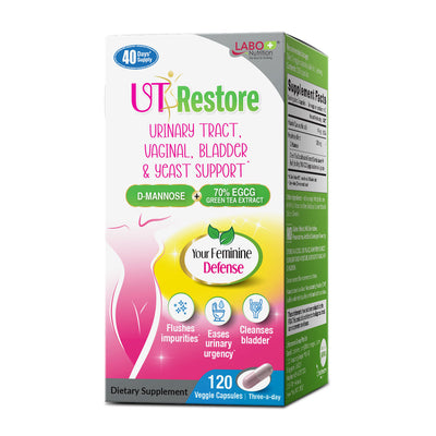 LABO Nutrition UTRestore D-Mannose & Green Tea Extract 70% EGCG, Urinary Tract Health for Women, Bladder Support with Vitamin C, 40 Days Supply, Vegan, Fast-Acting, Flush, Cleanse, Halal Certified