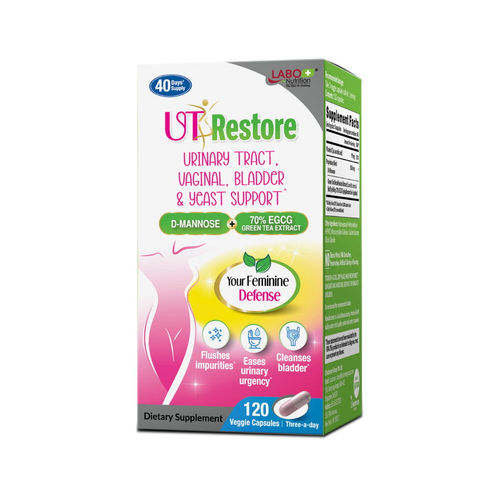 LABO Nutrition UTRestore D-Mannose & Green Tea Extract 70% EGCG, Urinary Tract Health for Women, Bladder Support with Vitamin C, 40 Days Supply, Vegan, Fast-Acting, Flush, Cleanse, Halal Certified