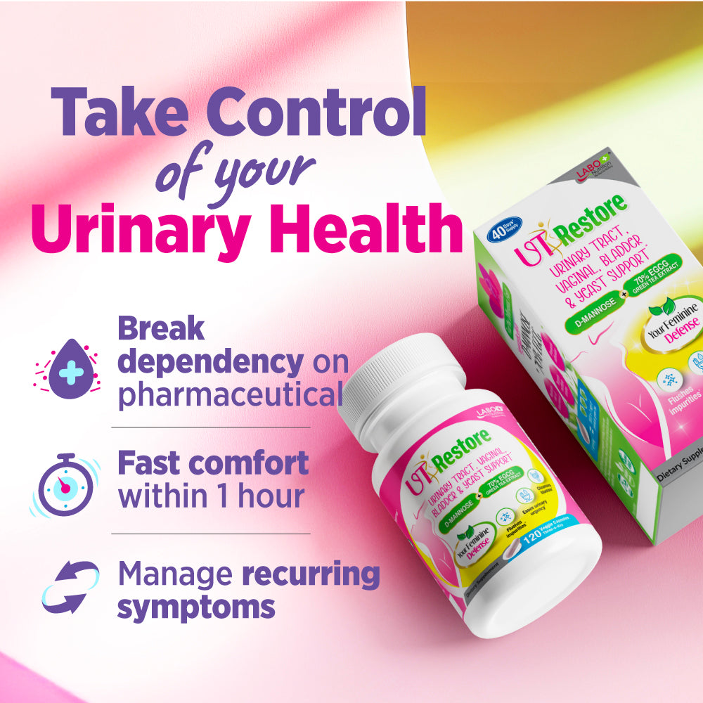 LABO Nutrition UTRestore D-Mannose &amp; Green Tea Extract 70% EGCG, Urinary Tract Health for Women, Bladder Support with Vitamin C, 40 Days Supply, Vegan, Fast-Acting, Flush, Cleanse, Halal Certified - Lifestream Group US