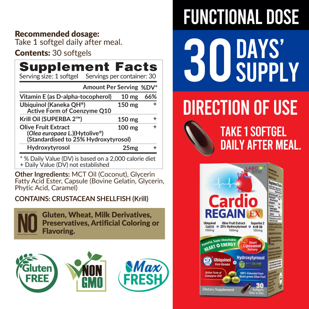 LABO CardioREGAIN EX Ubiquinol CoQ10-Heart Health Energy &amp; Healthy Blood Pressure - Lifestream Group US