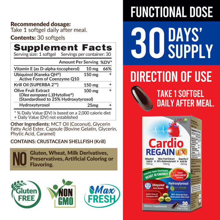LABO CardioREGAIN EX Ubiquinol CoQ10-Heart Health Energy &amp; Healthy Blood Pressure - Lifestream Group US