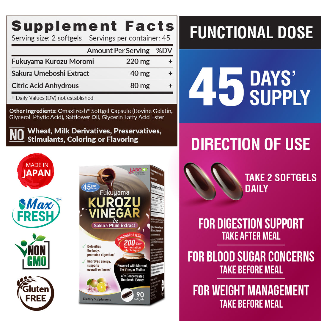 LABO Kurozu Vinegar for Digestion Detox Bloating Constipation Cleansing Slimming Weight Energy &amp; Wellness Health - Lifestream Group US