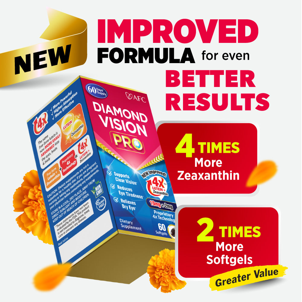 AFC Japan Diamond Vision PRO 4X - Vision Formula with Lutein 4X &amp; Zeaxanthin for Strain, Fatigue, Blurry &amp; Poor Vision, Dryness, Vision Health, 60 Count - Lifestream Group US