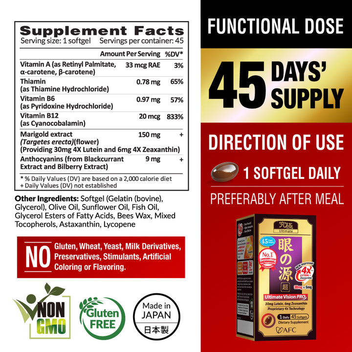 AFC Ultimate Vision PRO 4X Free Form Lutein 4X Eye Supplement Floater Glaucoma Strain (INTENSIVE) - Lifestream Group US