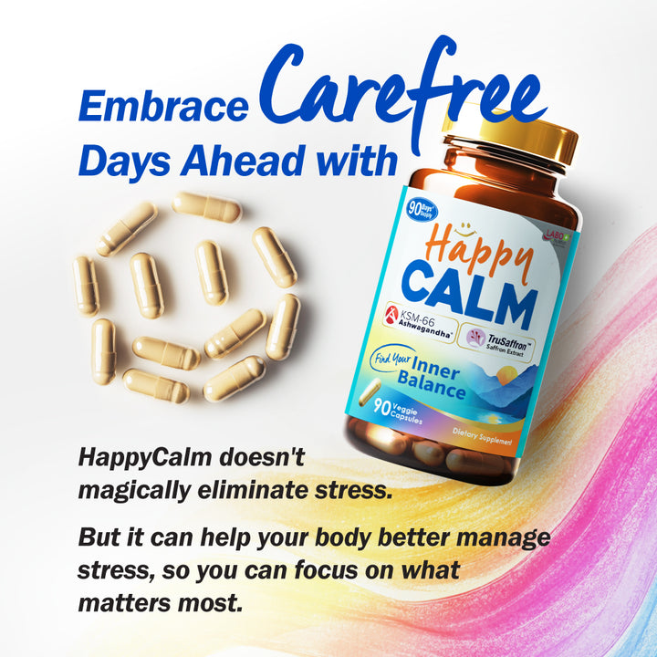 LABO Happy Calm with KSM-66 Ashwagandha, Saffron Extract and Black Pepper Extract for Stress, Cognitive Health, Immune Boost, Quality Sleep, 5% Withanolides, 90 Vegan Capsule - Lifestream Group US