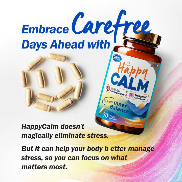 LABO Nutrition HappyCalm Stress &amp; Sleep Support Supplement – KSM-66 Ashwagandha, Saffron Extract &amp; Black Pepper, 90 Vegan Capsules