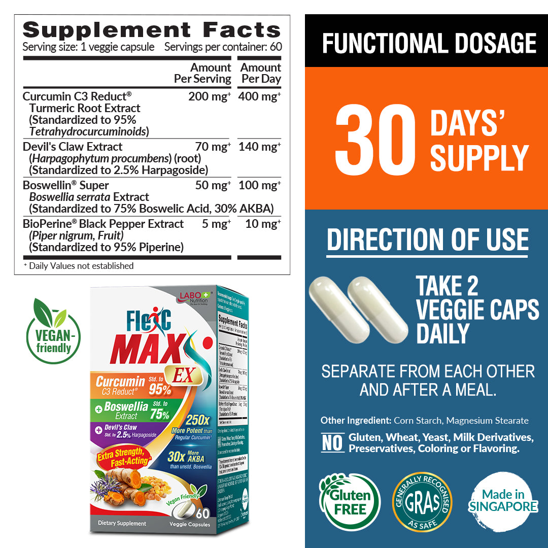 LABO Nutrition FlexC MAX EX 节适灵EX - Turmeric Curcumin Extract - Joint Body Muscle Pain Relief - Lifestream Group US