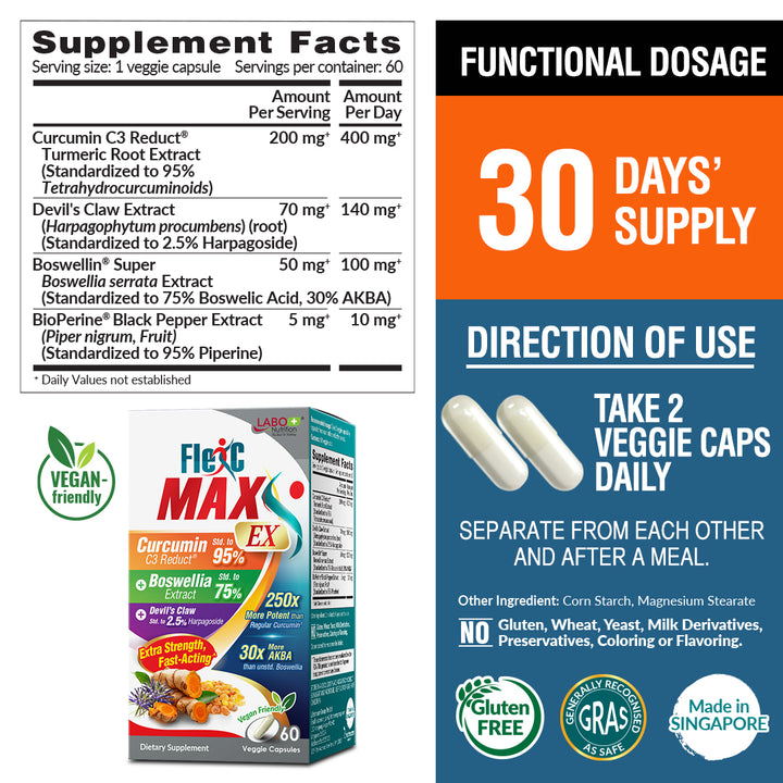 LABO Nutrition FlexC MAX EX 节适灵EX - Turmeric Curcumin Extract - Joint Body Muscle Pain Relief - Lifestream Group US
