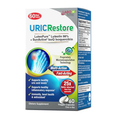 LABO URICRestore - Uric Acid Cleanse & Support, Joint Discomfort Relief, Kidney Support, Powerful Antioxidant, Research-Backed Formula, Immediate Relief, 1 Capsule Daily, 2 Months Supply