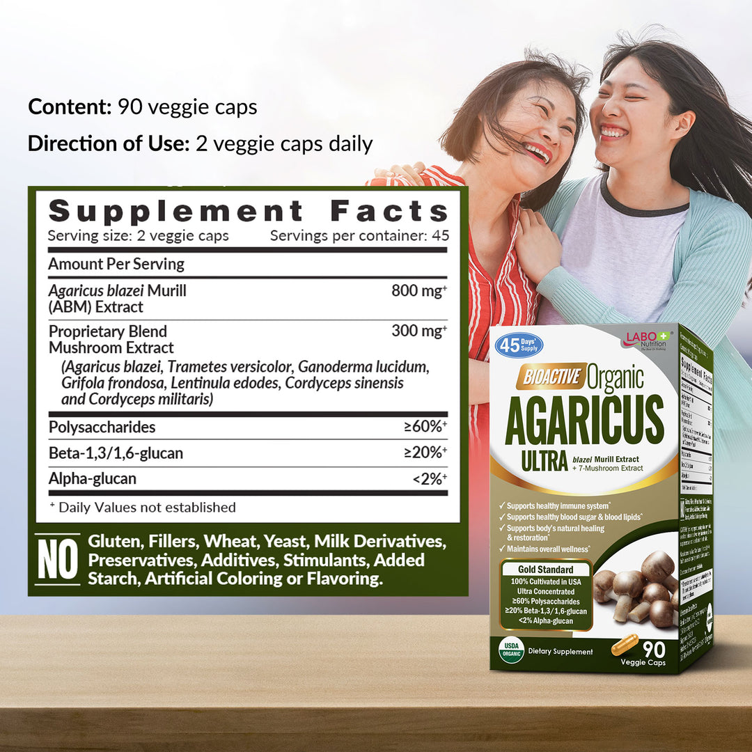 LABO Bioactive Organic Agaricus Blazei Murill+7 Mushroom Extracts-Immunity &amp; Blood Glucose - Lifestream Group US