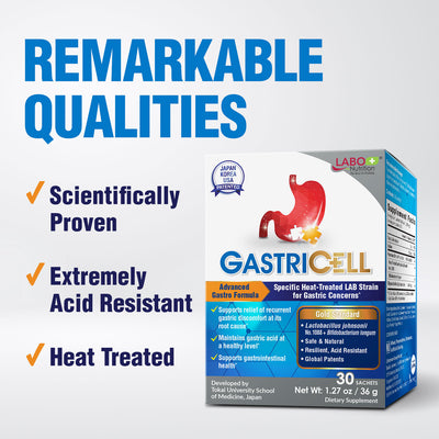 GASTRICELL - Eliminate H. Pylori, Relieve Acid Reflux and Heartburn, Regulate Gastric Acid - Targets The Root Cause of Recurring Gastric Problems, Natural Defence Against Gastric Distress -30 sachets