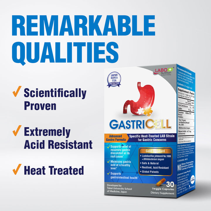 LABO Nutrition GASTRICELL - Eliminate H. Pylori, Relieve Acid Reflux &amp; Heartburn, Regulate Gastric Acid, Natural Treatment, Target The Root Cause of Recurring Gastric Problems, Probiotic, 30 Capsules - Lifestream Group US