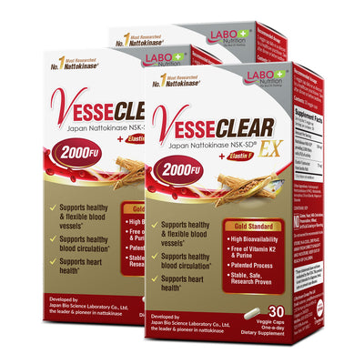 LABO Nutrition VesseCLEAR EX: Nattokinase NSK-SD+Elastin F for Clean & Flexible Blood Vessel. Japan's Most Clinically Studied, Functional Dose, For Cardiovascular, Blood Pressure & Circulation Support - Lifestream Group US