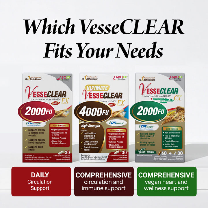 LABO Nutrition Ultimate VesseCLEAR EX – Nattokinase NSK-SD 4000 FU with Elastin F for Circulation &amp; Vascular Support, Delayed Release Capsules - Lifestream Group US
