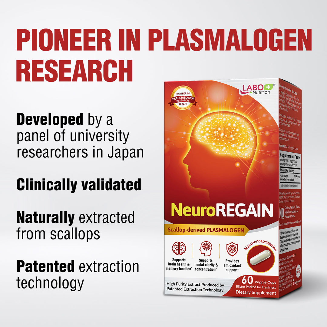 LABO Nutrition NeuroREGAIN – Scallop-Derived Plasmalogen Supplement for Memory, Focus &amp; Brain Health Support