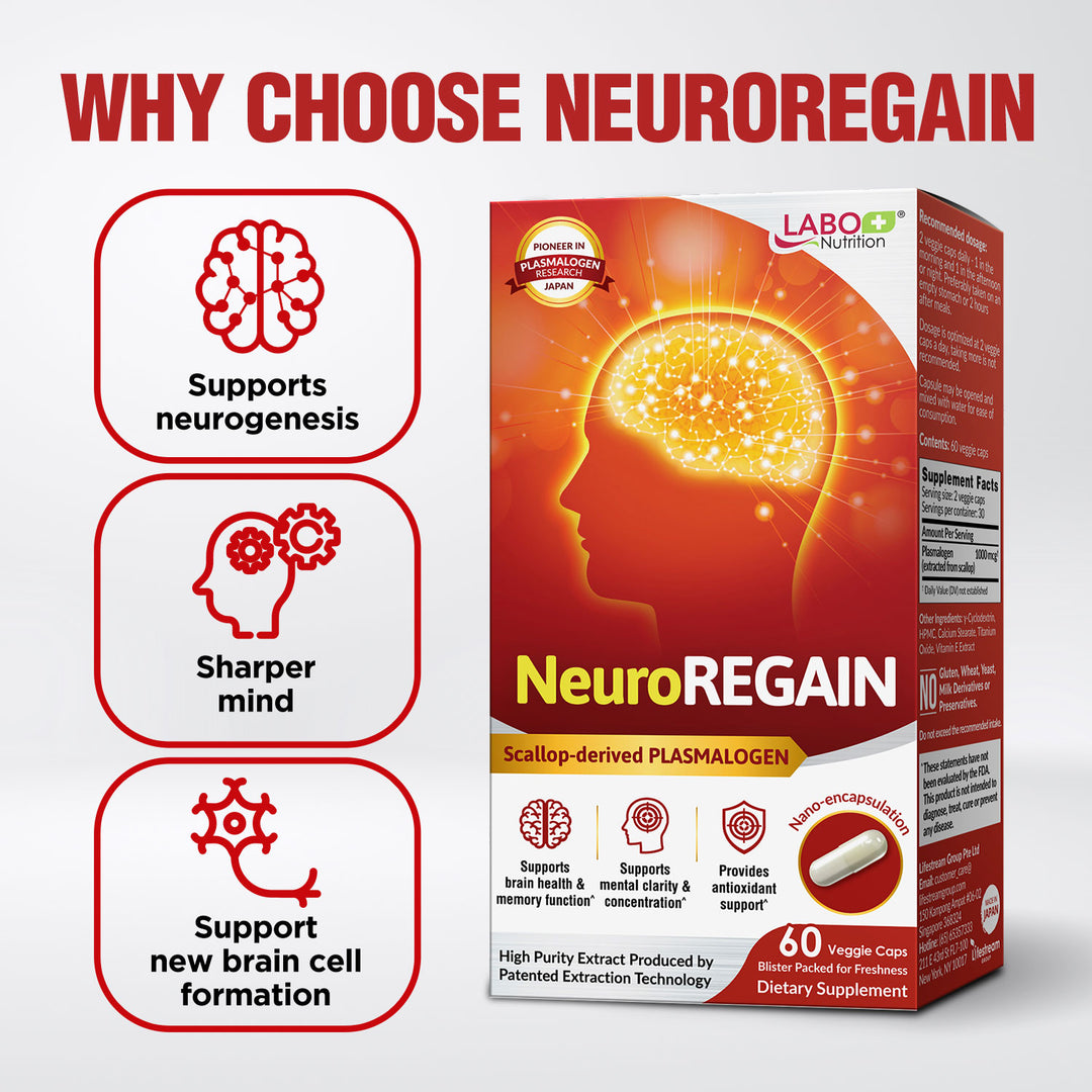 LABO Nutrition NeuroREGAIN – Scallop-Derived Plasmalogen Supplement for Memory, Focus &amp; Brain Health Support
