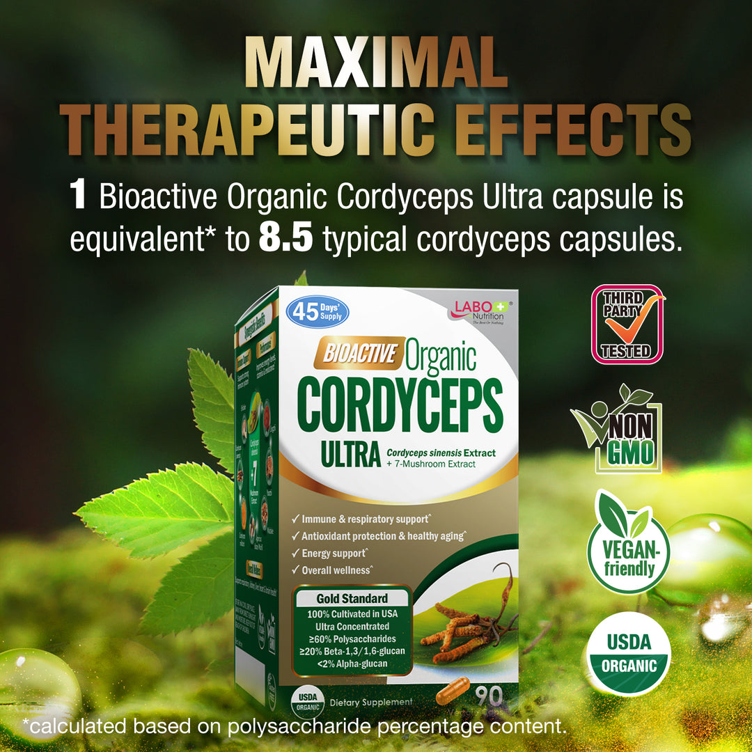 LABO Nutrition Bioactive Organic Cordyceps Ultra – 8 Medicinal Mushroom Supplement, for Immunity, Energy, Stamina, No Fillers - Lifestream Group US