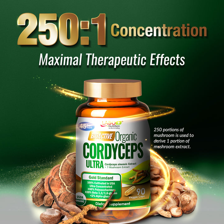 LABO Nutrition Bioactive Organic Cordyceps Ultra – 8 Medicinal Mushroom Supplement, for Immunity, Energy, Stamina, No Fillers - Lifestream Group US