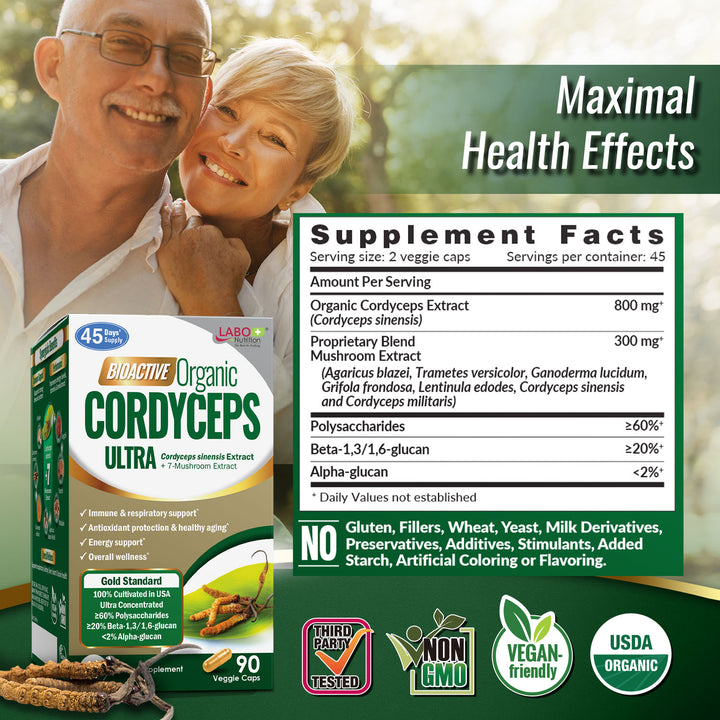 LABO Nutrition Bioactive Organic Cordyceps Ultra – 8 Medicinal Mushroom Supplement, for Immunity, Energy, Stamina, No Fillers - Lifestream Group US