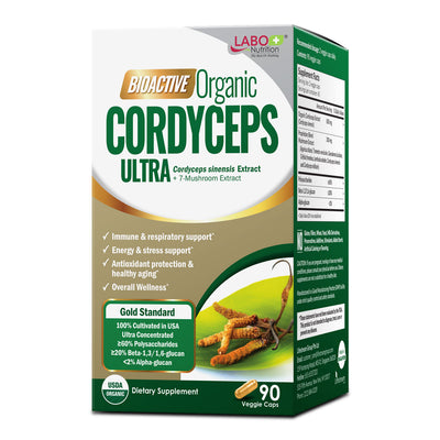 LABO Nutrition Bioactive Organic Cordyceps Ultra – 8 Medicinal Mushroom Supplement, for Immunity, Energy, Stamina, No Fillers - Lifestream Group US