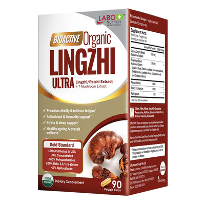 LABO Nutrition Bioactive Organic Lingzhi/Reishi Ultra for Immune Support, Vitality, USDA Organic, 7 Medicinal Mushroom Supplement - Lifestream Group US
