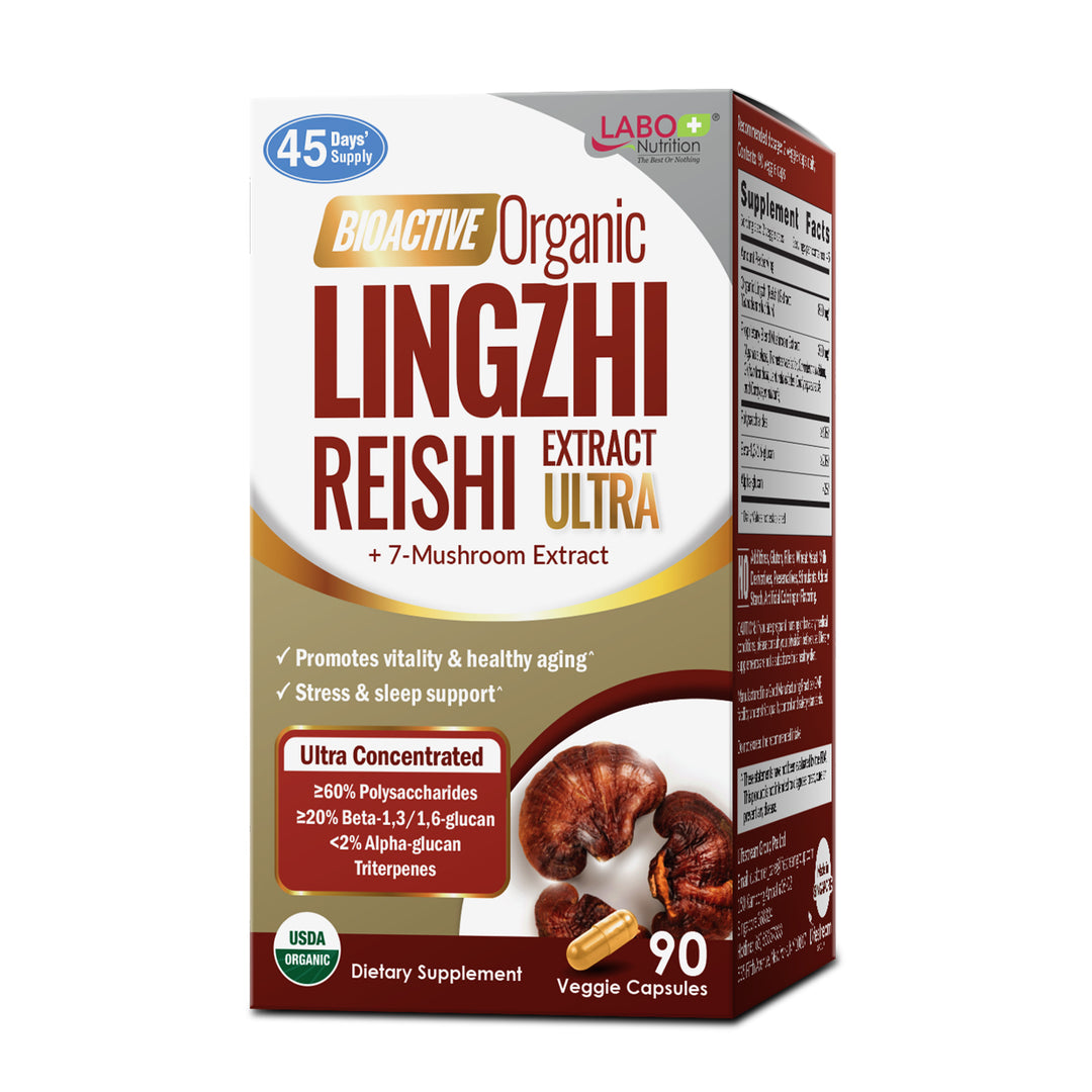 LABO Nutrition Bioactive Organic Lingzhi/Reishi Ultra for Immune Support, Vitality, USDA Organic, 7 Medicinal Mushroom Supplement - Lifestream Group US