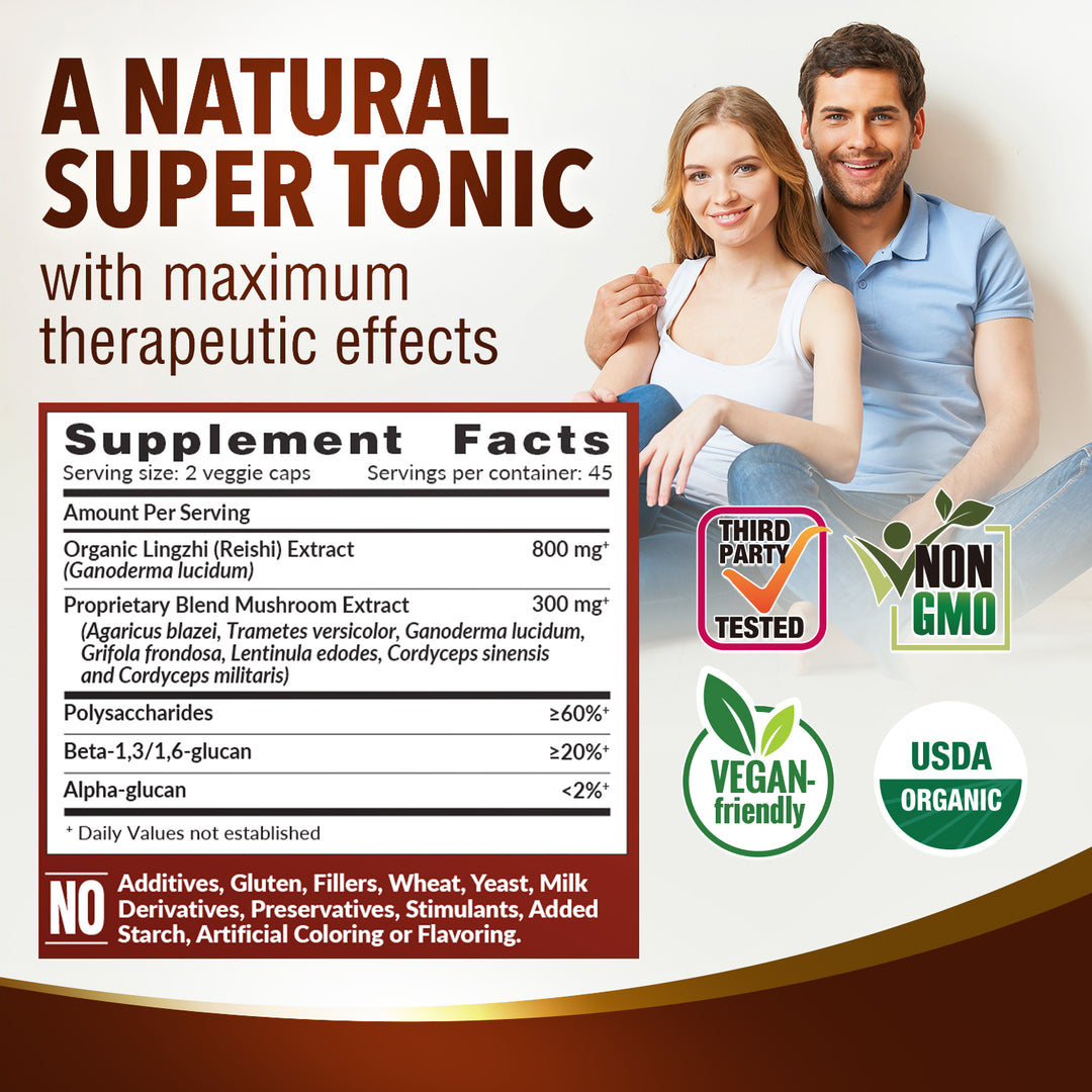 LABO Nutrition Bioactive Organic Lingzhi/Reishi Ultra for Immune Support, Vitality, USDA Organic, 7 Medicinal Mushroom Supplement - Lifestream Group US