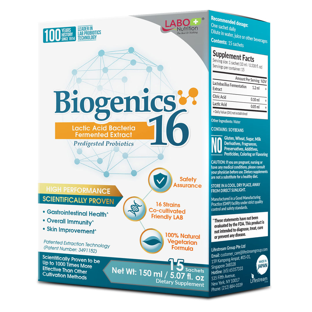 LABO Nutrition Biogenics 16–Lactic Acid Bacteria Fermented Extract, 1000x More Effective, Gut Health Support Beyond Probiotics & Prebiotics - Lifestream Group US