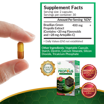 LABO Nutrition Brazilian Green Propolis Ultimate - Contains >7% Artepillin C & >5% Flavonoids, for Immune & Brain Support, Natural, High Concentrate - Lifestream Group US