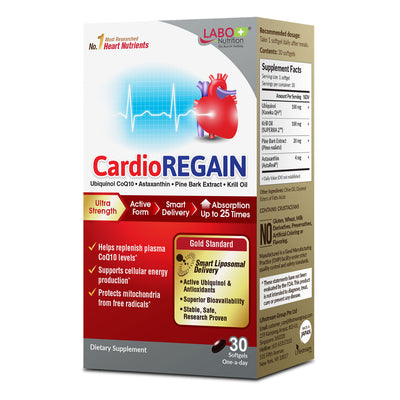 LABO Nutrition CardioREGAIN, Ubiquinol CoQ10 with Kaneka QH 100mg, Pine Bark Extract, Astaxanthin, Heart Health & Cellular Energy - Lifestream Group US