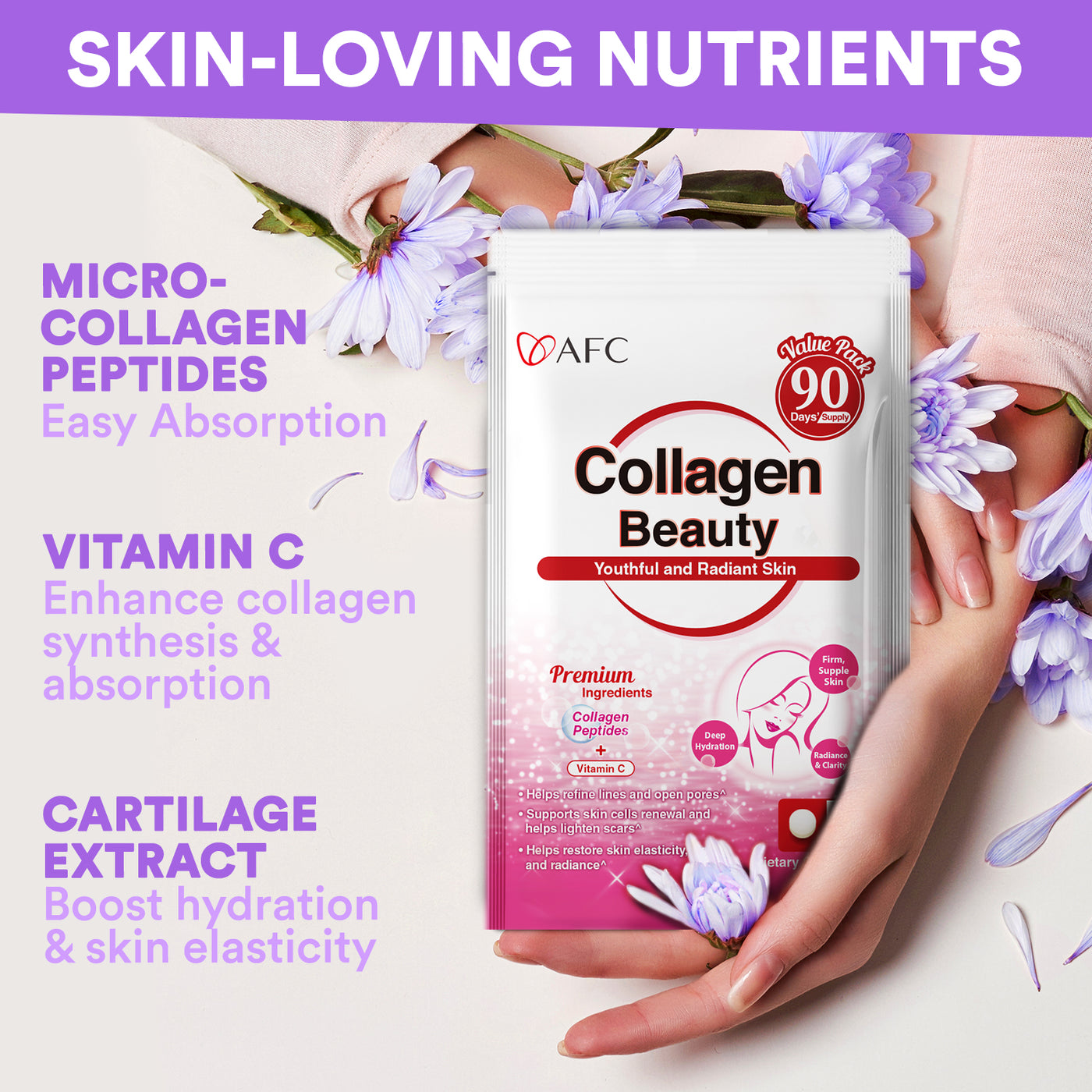 AFC Japan Collagen Beauty, 270ct Collagen Pills, for Anti-Aging, Skin, Hair, Nails and Joints Health, for Women & Men, Non-GMO, Premium Quality - Lifestream Group US