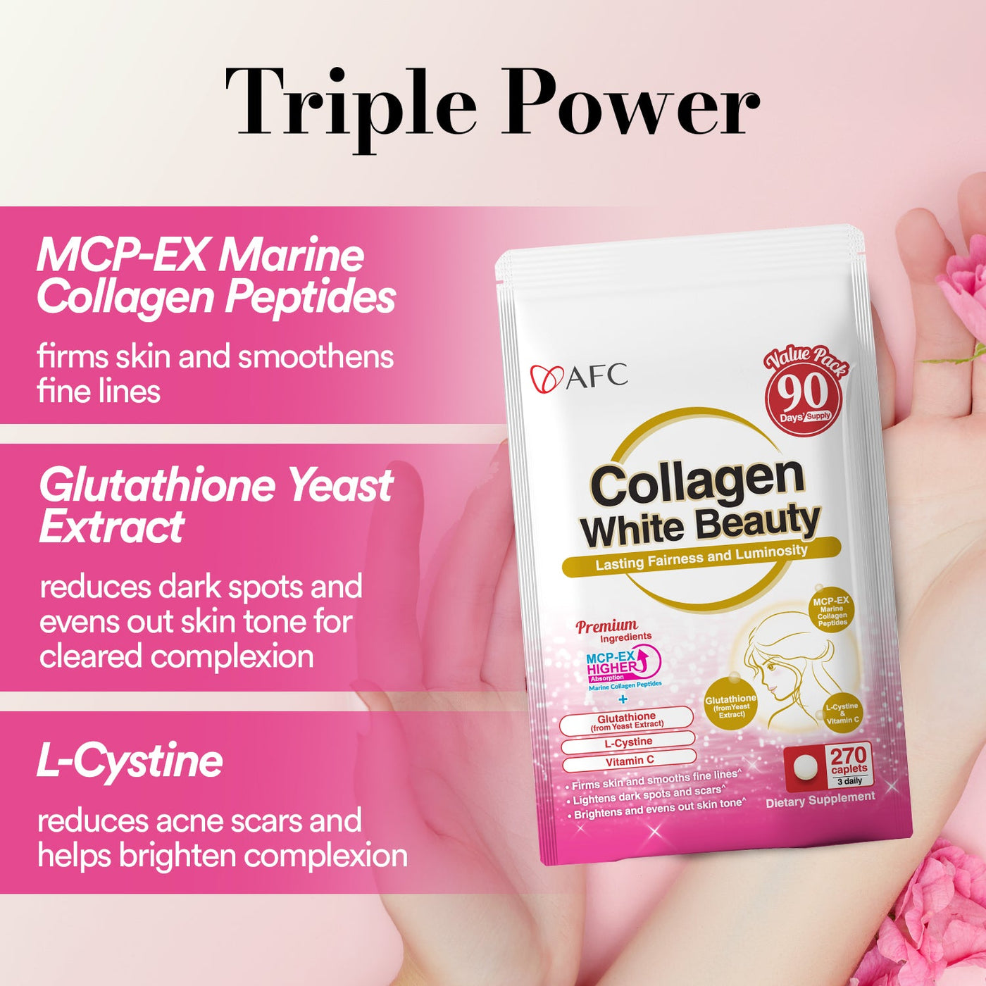 AFC Japan Collagen White Beauty with Marine Collagen Peptide, Glutathione, L-Cystine - 1.5X Better Absorption– for Skin Firmness & Whitening - Lifestream Group US