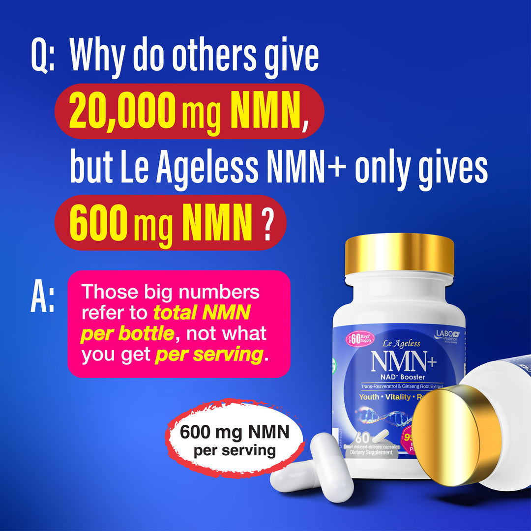 LABO Nutrition Le Ageless NMN+ with NAD+ Boosters for Anti Aging Vitality Energy Metabolism Brain Heart Sleep 60 capsules - Lifestream Group US