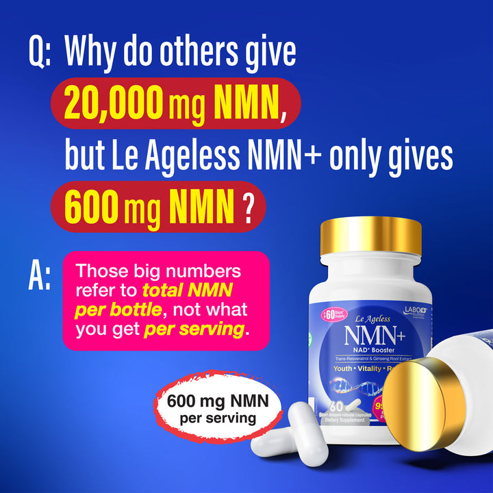 LABO Nutrition Le Ageless NMN+ with NAD+ Boosters for Anti Aging Vitality Energy Metabolism Brain Heart Sleep 60 capsules - Lifestream Group US