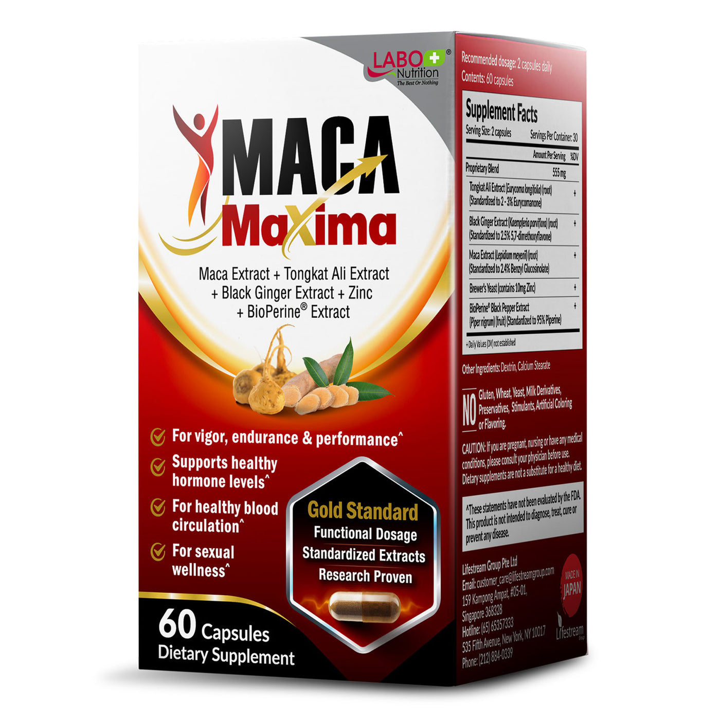 MacaMaxima Peruvian Maca Root, Tongkat Ali, Black Ginger, Zinc and Black Pepper Extract, Supports Reproductive Health, Energy, Stamina and Mood - Lifestream Group US