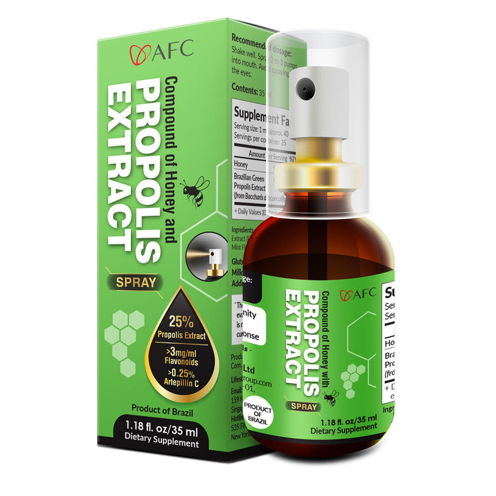 AFC Japan Brazilian Green Propolis Extract with Honey Spray, 25% Propolis Extract (35% Dry Extract), Rich in Flavonoids, for Sore Throats &amp; Immune - Lifestream Group US