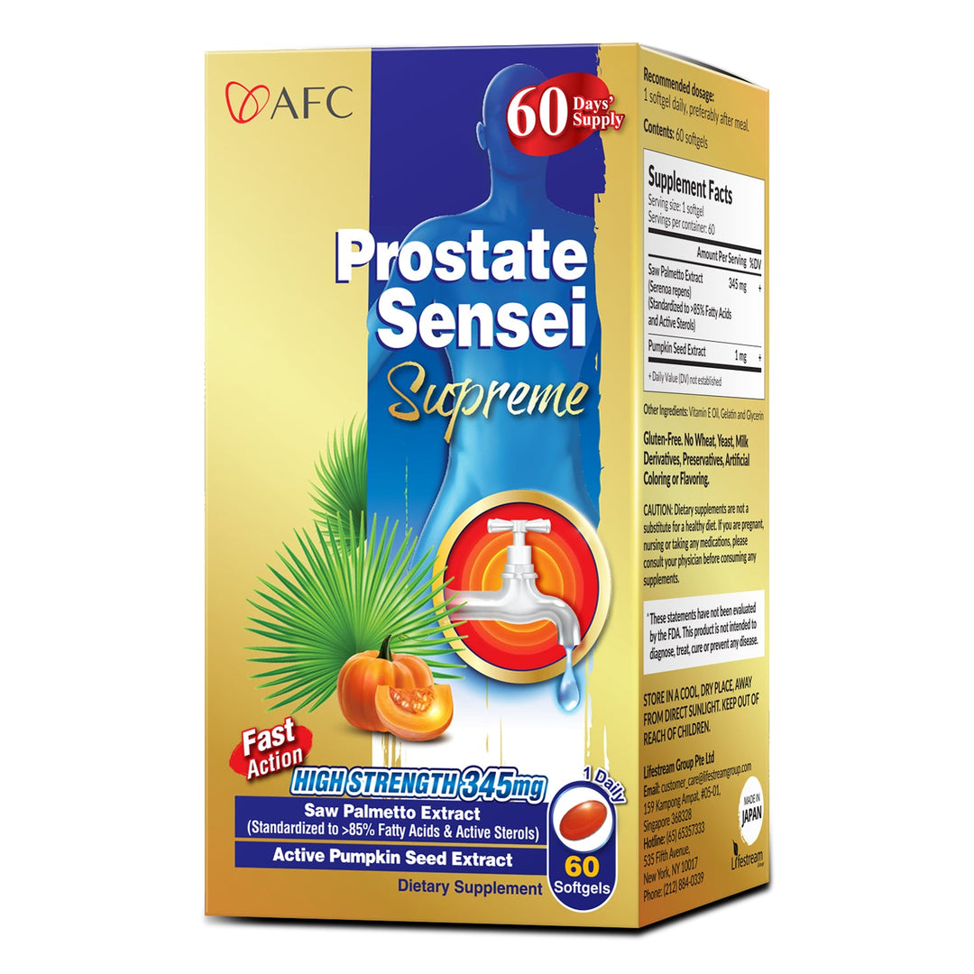AFC Japan Prostate Sensei Supreme – Clinical Strength Saw Palmetto, >85% Fatty Acids & Active Sterols for Prostate Health, Reduce Frequent Urination - Lifestream Group US