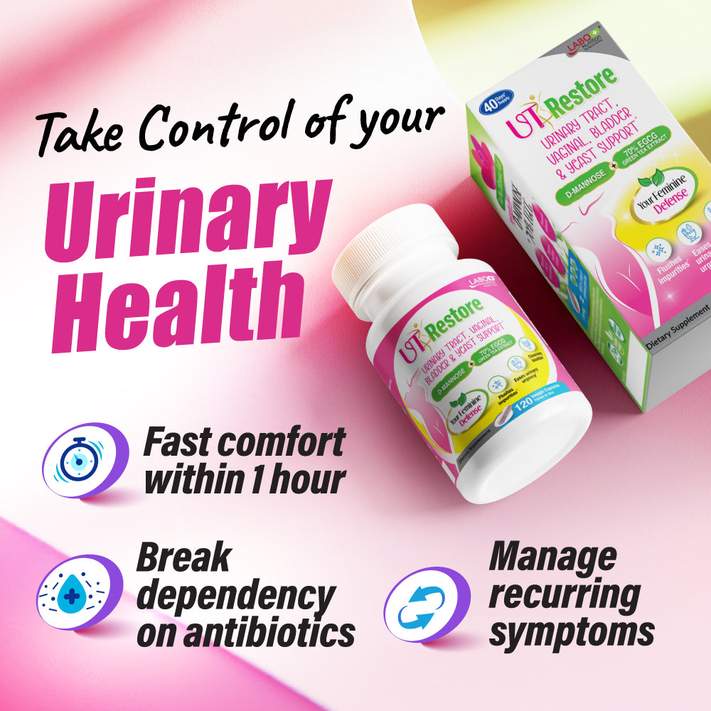 LABO UTRestore D-Mannose & Green Tea Extract 70% EGCG, Urinary Tract Health for Women, Bladder Support with Vitamin C, 40 Days Supply, Vegan, Fast-Acting, Flush, Cleanse, Halal Certified - Lifestream Group US