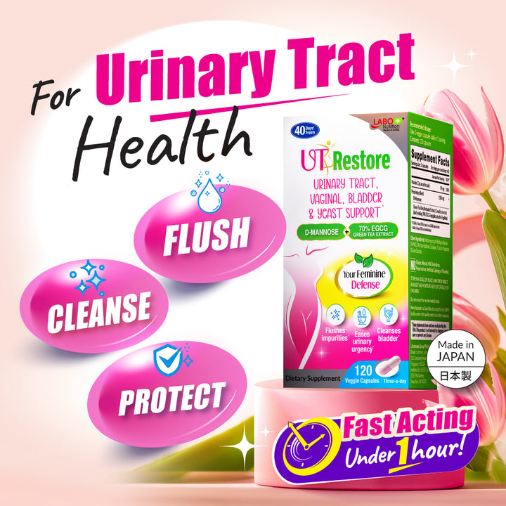 LABO UTRestore D-Mannose &amp; Green Tea Extract 70% EGCG, Urinary Tract Health for Women, Bladder Support with Vitamin C, 40 Days Supply, Vegan, Fast-Acting, Flush, Cleanse, Halal Certified - Lifestream Group US
