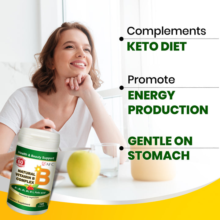 AFC Japan Natural Vitamin B Complex with B1, B2, B3, B6, B12, Folic Acid &amp; Glutathione Yeast Extract, No Synthetics, Non-GMO, Supplement for Stress, Energy, Immune &amp; Nervous System,120 Vegan Caplets - Lifestream Group US