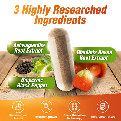 LABO Nutrition AdaptWell Ashwagandha 根提取物 &gt;7% 茄内酯、红景天提取物 &gt;5% 玫瑰维和胡椒碱，缓解压力和支持甲状腺