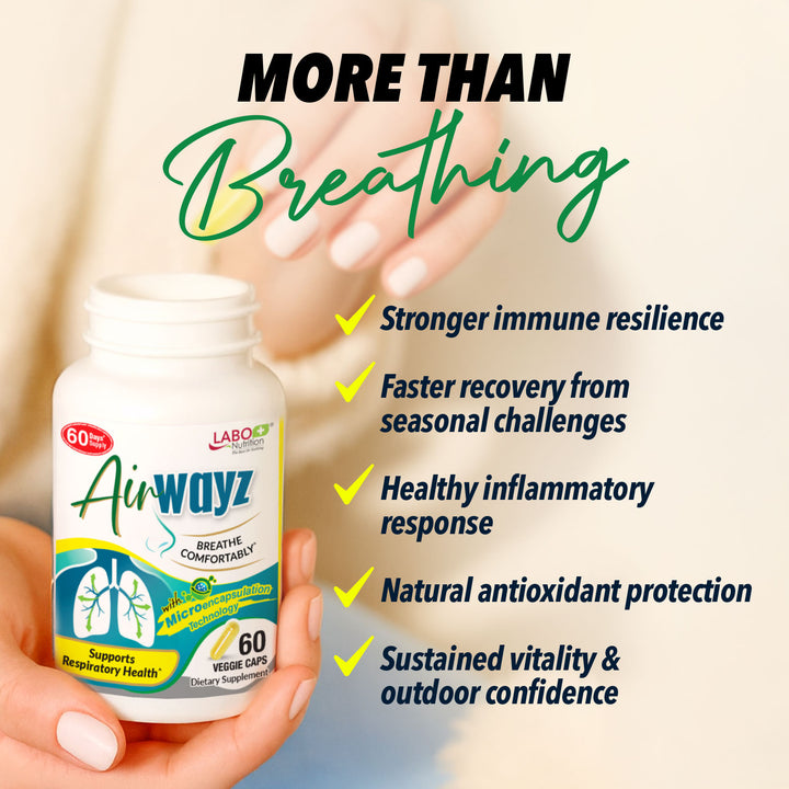 LABO Nutrition Airwayz for Sinus Throat Lung Respiratory Immune Brain Health Targeting Congestion Allergy Energy - Lifestream Group US