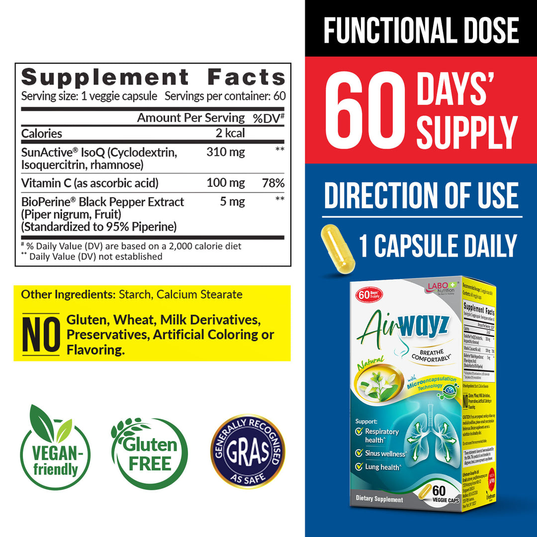 LABO Nutrition Airwayz for Sinus Throat Lung Respiratory Immune Brain Health Targeting Congestion Allergy Energy - Lifestream Group US