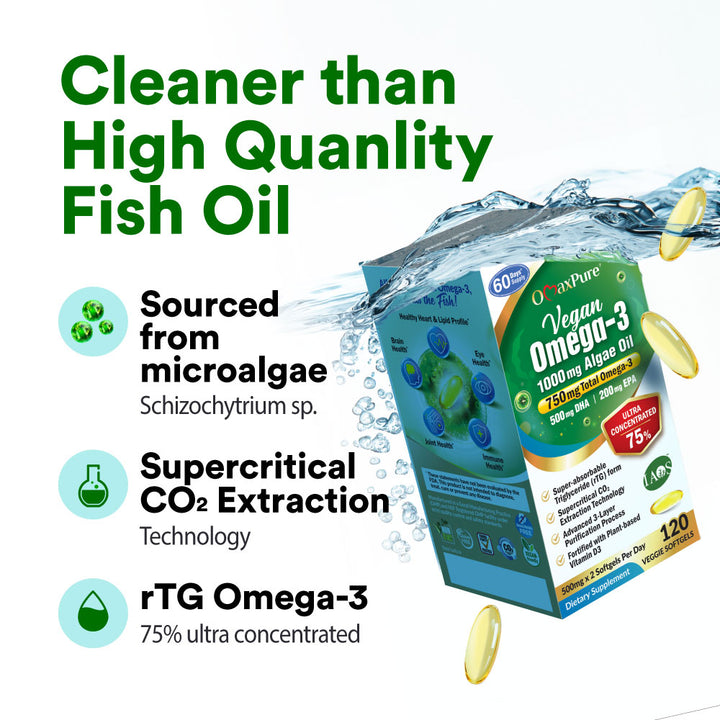 LABO OmaxPure Vegan Omega-3 Algae Oil, IAOS-Certified Algae Oil As Good As Fish Oil High DHA EPA for Heart Eye Brain Joint Health - Lifestream Group US