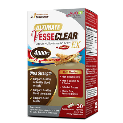 LABO Nutrition Ultimate VesseCLEAR EX Nattokinase for Clean Blood Vessels, Healthy Circulation, Brain, Immune & Heart - Lifestream Group US
