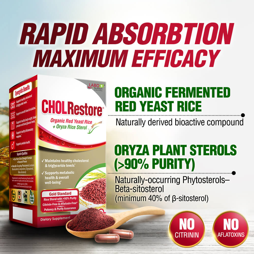 LABO Nutrition CHOLRestore Red Yeast Rice - Cholesterol Triglyceride Blood Lipid Heart Health - Lifestream Group US