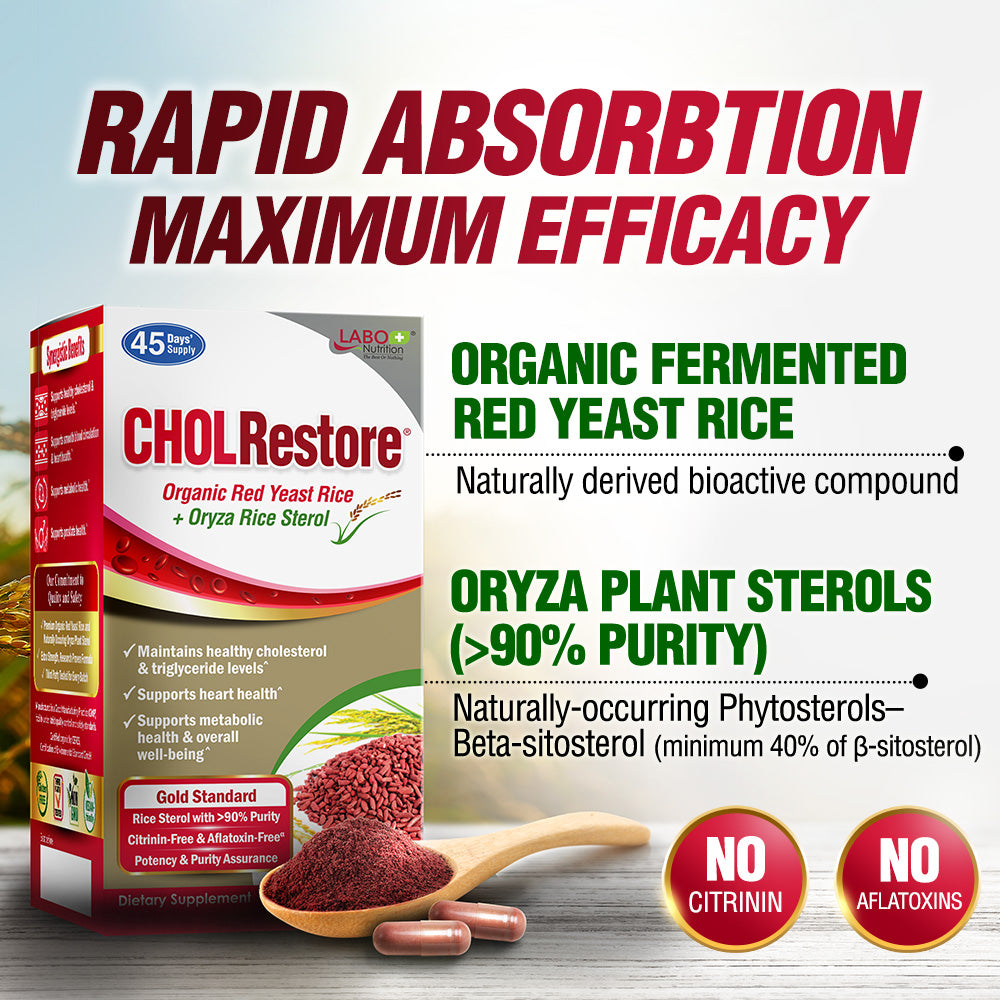 LABO Nutrition CHOLRestore Red Yeast Rice - Cholesterol Triglyceride Blood Lipid Heart Health - Lifestream Group US